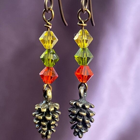 Artisan Jewelry - Autumn Pinecone Earrings – Swarovski Crystal Fall Colors